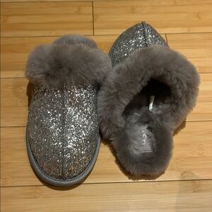 UGG Gray and Silver Sparkle Slippers